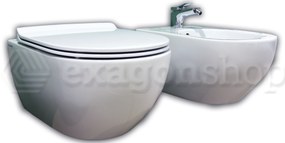 App Coppia sanitari Vaso e Bidet Sospesi con Sedile wc slim Rallentato Bianco