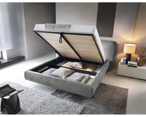 Letto matrimoniale imbottito grigio con contenitore e rete inclusi 160x200 cm Pointt – ELTAP