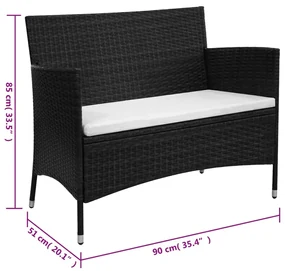 Panchina da giardino 90 cm in polyrattan nera