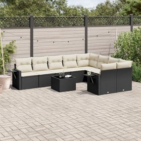 Set Divani da Giardino 10pz con Cuscini in Polyrattan Nero