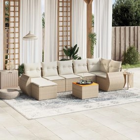Set divano da giardino 8 pz con cuscini beige in polyrattan