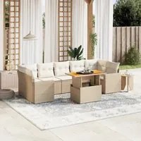 Set Divano da Giardino 8 pz con Cuscini Beige in Polyrattan 3271226