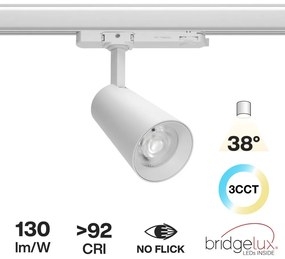 Faro LED 30W Trifase CRI92 CCT Bianco Variabile 38° Bridgelux LED Colore Bianco Variabile CCT