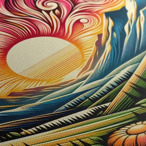 Quadro su tela – Paesaggio solare con fiori e montagne