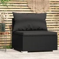 Divano Centrale da Giardino con Cuscini in Polyrattan Nero 317526