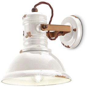 Applique Industrial Ferro E Ceramica Vintage Bianco 1 Luce E27