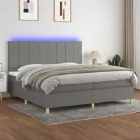 Letto a Molle Materasso e LED Grigio Scuro 200x200cm in Tessuto 3135462