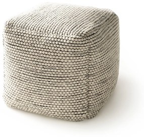 benuta Pure Pouf in lana fatto a mano Rocco Beige/Nero 45x45x45 cm - Tappeto fibra naturale