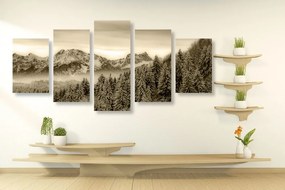 Quadri 5 pezzi – Montagne ghiacciate in seppia