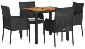 Set da pranzo da giardino 5 pz nero con cuscini in polyrattan