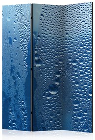 Paravento design Gocce d'acqua su vetro blu (3 parti) - composizione blu