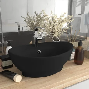 Lavandino Con Troppopieno Ovale Nero Opaco 58,5x39cm Ceramica /
