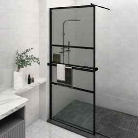 Parete Doccia Con Mensola Nera 100x195 Cm Vetro Esg E Alluminio /