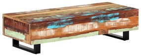 Tavolino da caffè 120x50x30cm legno massello recuperato acciaio