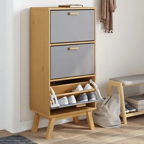 Scarpiera Olden Grigia Marrone 55x35x120 Cm Legno Massello Pino /