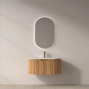 Mobile bagno curvo 80 cm cannettato con lavabo integrato | KAM-NORTH-P80 - KAMALU