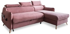 Divano letto angolare in velluto rosa chiaro (angolo destro) Sweet Harmony - Miuform