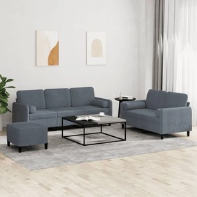 Set Di Divani 3 Pz Con Cuscini Grigio Scuro İn Velluto /