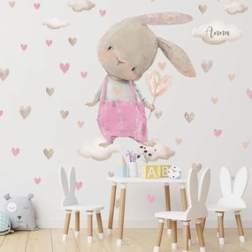 Adesivi ad acquerello - Coniglietto con cuori rosa | Inspio