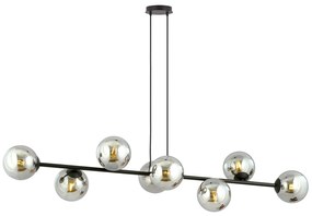 Lampadario Contemporaneo 8 Luci Durga In Acciaio Nero E Sfere In Vetro Fumè