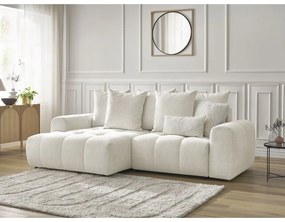 Divano angolare bianco allungabile/con contenitore (con penisola a sinistra/con chaise lounge) con rivestimento in ciniglia Roxelane – Bobochic Paris