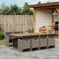 Set da Pranzo da Giardino 9 pz con Cuscini in Polyrattan Grigio 3277693