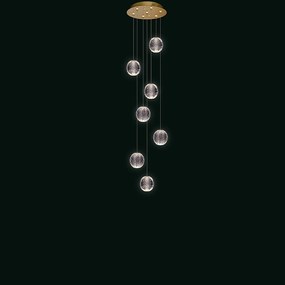 Lampadario A Sospensione Moderno Diamante Acrilico Oro 7 Luci A Sfera Led 29,4W