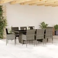 Set da Pranzo da Giardino 9 pz con Cuscini in Polyrattan Grigio 3213509