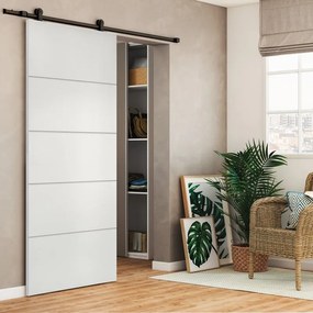 Porta scorrevole Fourlines in mdf bianco, L 93 x H 212 cm, con binario Loft nero Reversibile