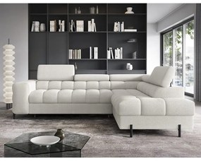 Divano angolare color crema allungabile/con contenitore (con penisola a destra/a L) con rivestimento in bouclé Ferucce – ELTAP