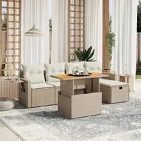 Set Divano da Giardino 6 pz con Cuscini Beige in Polyrattan 3275697