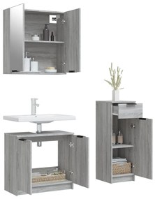 Set mobili da bagno 3 pz grigio sonoma in legno multistrato