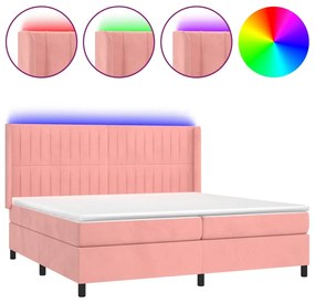 Letto a molle con materasso e led rosa 200x200 cm in velluto