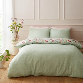Set copripiumino e federa verde per letto matrimoniale/per letto esteso 3 pezzi 230x220 cm Birds In Bloom – RHS