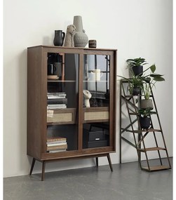 Vetrina marrone scuro effetto rovere con ante scorrevoli 110x160 cm Barrali - Unique Furniture