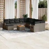 Set Divani da Giardino 14pz con Cuscini in Polyrattan Grigio 3257194