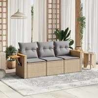 Set Divano da Giardino 3 pz con Cuscini Beige in Polyrattan 3259000