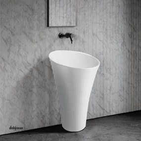 Lavabo Freestanding "Tulip" Da Diam.42,5 Cm Con Scarico a Parete Finitura Bianco Lucido