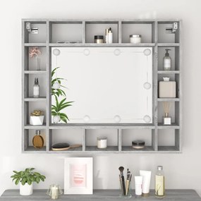Mobile a specchio con led grigio sonoma 91x15x76,5 cm