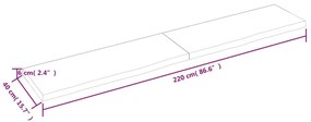 Ripiano muro grigio scuro 220x40x6 cm massello rovere trattato