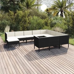 Set Divani da Giardino 11 pz con Cuscini in Polyrattan Nero