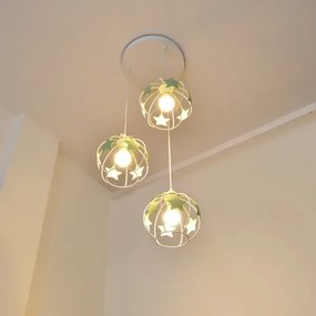 Lampadario a sospensione per bambini STARS 3xE27/15W/230V verde/bianco