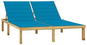 Lettino prendisole doppio e cuscini blu in pino impregnato