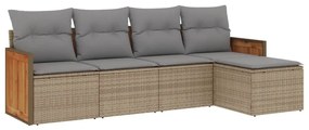 Set divano da giardino 5 pz con cuscini beige in polyrattan