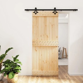 Porta Scorrevole Con Set Hardware 85x210 Cm Legno Massello Pino /