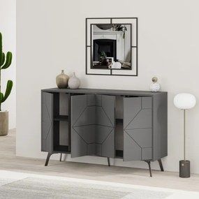 Madia Moderna 4 Ante 123 Cm Design Geometrico Piedi Metallici Dune Antracite