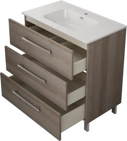 Base Remix 3 cassetti, L80 X P45 X H57.7 cm rovere grigio, con piedini