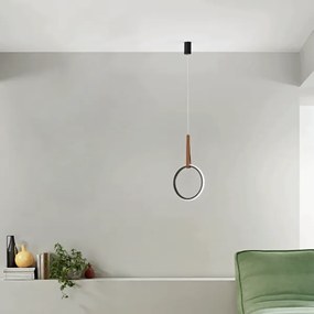 Lampada a sospensione Led REGOLI in metallo D30 cm con elemento in ecopelle CIRCLE