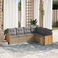 Set Divano da Giardino 6 pz con Cuscini Beige in Polyrattan 3260085