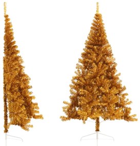 Albero di Natale Artificiale a Metà con Supporto in Varianti di Colore e Materiale, 240 cm / Oro / PET